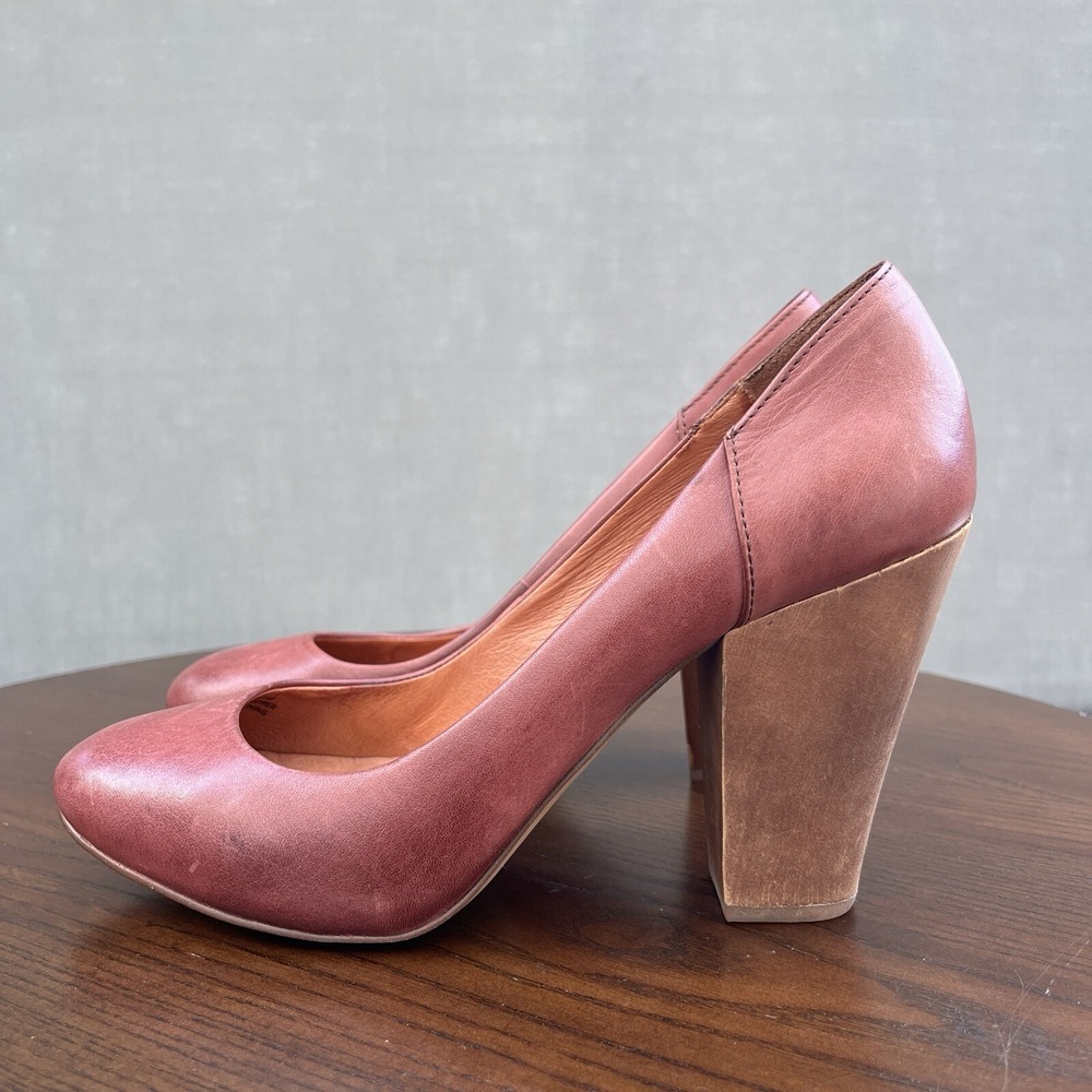 Madewell Frankie Heel Pump Heel Shoes Women's 9.5 Red Purple Leather Block 04712